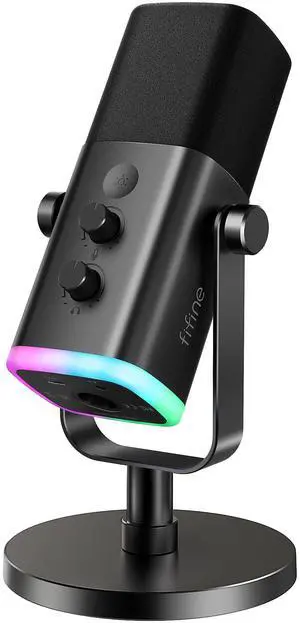 USB/XLR Dynamic Microphone for Podcast Recording, PC Computer Gaming Streaming Mic with RGB Light, Mute Button, Headphones Jack, Desktop Stand, Vocal Mic for Singing YouTube-AmpliGame AM8