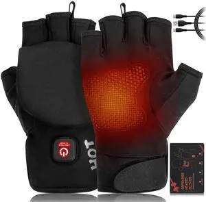Heated Gloves for Men Women, Rechargeable Full & Half Hands Electric Gloves Heated Fingerless Touchscreen Gloves Heated Winter Hand Warmer for Work Cycling Skiing Outdoor Snow (Large)