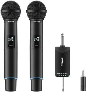 Rechargeable Wireless Microphones, Metal Bluetooth Handheld Cordless Mic System with Receiver, 2x25 UHF Professional Dynamic Mic for Karaoke, Church, Singing, Wedding, Meeting, DJ, 328ft TW720