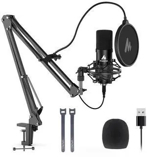 USB Microphone,  192KHZ/24Bit Plug & Play PC Computer Podcast Condenser Cardioid Metal Mic Kit with Professional Sound Chipset for Recording, Gaming, Singing, YouTube (AU-A04)
