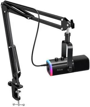 XLR/USB Gaming Microphone Set, Dynamic PC Mic for Streaming Podcasting, Computer RGB Mic Kit with Boom Arm Stand, Mute Button, Headphones Jack, for Recording Vocal Voice-Over-AmpliGame AM8T