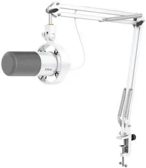 Dynamic Microphone with Boom Arm, Studio Vocal XLR Microphone, Podcast USB Mic Kit for PC with Mute Button, Volume Knob, Headphone Jack, for Streaming Recording-AmpliTank K688CT White