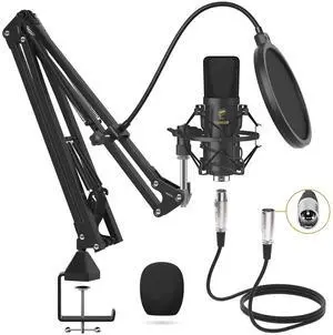 XLR Condenser Microphone,  Professional Cardioid Studio Mic Kit with T20 Boom Arm, Shock Mount, Pop Filter for Recording, Podcasting, Voice Over, Streaming, Home Studio, YouTube (TC20)