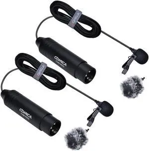 XLR Microphone CVM-V02O 2 Pack 14.76 fts Phantom Power Omni-Directional Lavalier Lapel Microphone for Canon Sony Panasonic Camcorders Zoom H4n H5 H6 Tascam DR-40 DR-60D DR-70D DR-100 Recorders
