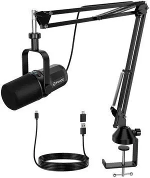 Dynamic Microphone, XLR/USB Podcast Recording PC Microphone for Vocal Voice-Over Streaming, Studio Metal Mic with Mute, Headphone Jack, Monitoring Volume Control, with Boom Arm (SL40+)