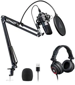 Microphone with Studio Headphone Set 192kHz/24bit Vocal Condenser Cardioid Podcast Mic Compatible with Mac and Windows, YouTube, Gaming, Live Streaming, Voice-Over (AU-A04H)