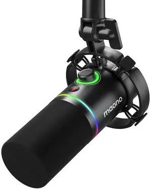 XLR/USB Dynamic Microphone, RGB Gaming Mic with Software, Mute, Gain Knob, Volume Control and Headphone Jack for Streaming, Podcasting, Recording-PD200X (Black)