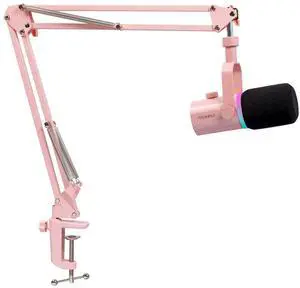 PM1 XLR USB Dynamic Microphone with Boom Arm Gifts for Podcast Recording PC Computer Gaming Live Streaming Vocal Voice-Over, Studio Metal Mic, RGB Light, Mute Button, Headphones Jack (Pink)