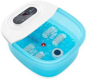 Foot Spa Bath Massager with Heat, Bubbles, Vibration and Red Light,4 Massage Roller Pedicure Foot Spa Tub for Feet Stress Relief,Foot Soaker with Mini Acupressure Massage Points(Blue)