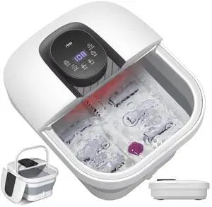 Collapsible Foot Spa with Heat, Bubbles, 24-Level Temp Control, Red Light, Timer, Foot Soaking Tub with 6 Shiatsu Rollers & Pumice Stone, Foot Bath Massager Pedicure FootSpa for Stress Relief