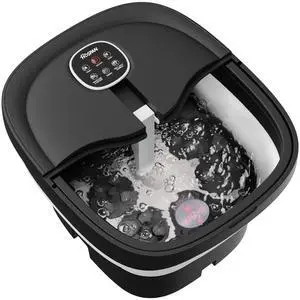Collapsible Foot Spa Electric Rotary Massage, Foot Bath with Heat, Bubble, Remote, and 24 Motorized Shiatsu Massage Balls. Pedicure Foot Spa for Feet Stress Relief - FS02A