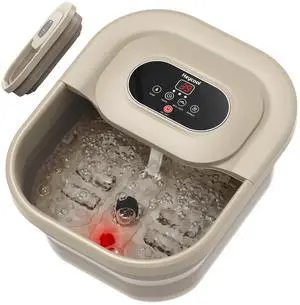 Collapsible Foot Spa with Heat, Bubble, Temperature Control, Foot Spa Bath Massager with 8 Massage Rollers, Pumice Stone, Pedicure Foot Bath for Relaxation,Stress Relief