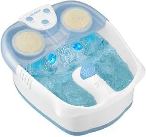 Waterfall Pedicure Foot Spa Bath with Blue LED Lights, Massaging Bubbles and Massage Rollers, Blue/White