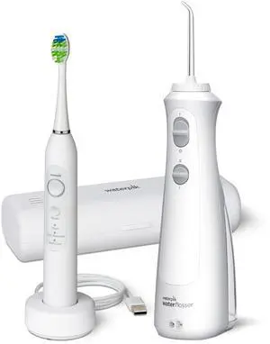Cordless Pearl and Sensonic Rechargeable Electric Toothbrush and Water Flosser Combo, Complete Dental Care for Teeth, Gums, Braces and Travel  ADA Accepted, White