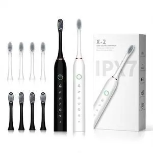 2 Pack Sonic Electric Toothbrush for Adults, 6 Modes 42000vpm, Smart Timer, 8 Heads (Black+White)