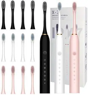 3 Pack Electric Toothbrush with 6 Modes, Rechargeable Toothbrushes with 12 Brush Head, Fast Charge 2 Min and 30s Timer