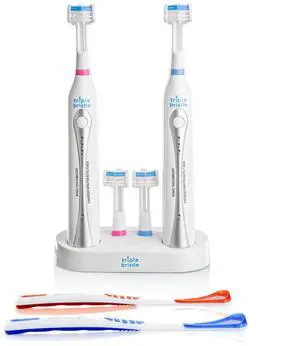 Duo - 2 Electric Toothbrushes with Dual Charging Station, Patented 3 Head Design, 31,000 VPM, Rechargeable Toothbrush Set for Families & Couples, 3-Sided Sonic Brush