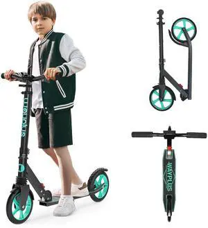 Aquas Kick Scooter for  Teens & Adults - Foldable, Lightweight, 8-Inch Non-Slip Deck, ABEC9 Bearings, Adjustable Height, Lifetime Service