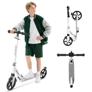 Kick Scooter Teens Adults - 220LB Weight Capacity, Front Shock Absorber and Adjustable Handlebar - Smooth Ride with 8" Sturdy Wheels, Ideal for Outdoor Sports White