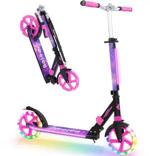 V8 Scooters  with Light-Up Wheel & Stem & Deck, 2 Wheel Folding Scooter for Adults Teens, 4 Adjustable Height, Lightweight Sport Commuter Scooter, up to 220lbs (Galaxy Purple)