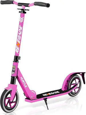 Kick Scooter  2-Wheel Folding Scooter with Adjustable T-Bar Handlebar, Anti-Slip Alloy Deck & 8 Smooth-Gliding Wheels, Pink
