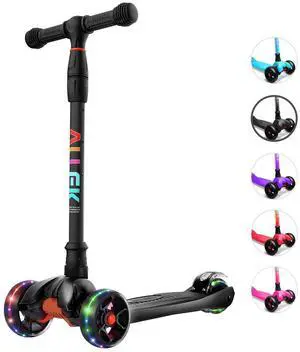 Kick Scooter B02, Lean 'N Glide Scooter with Extra Wide PU Light-Up Wheels and 4 Adjustable Heights(Black)