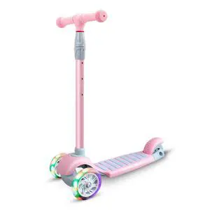 Scooters Scooter 3 Wheel, Toddler Scooter with Lean-to-Steer System and 4 Height-Adjustable Handlebar (Pink)