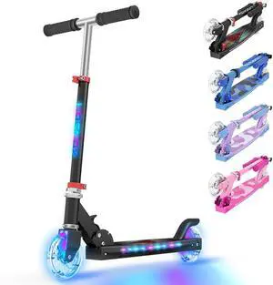 Scooters Scooter with Cool Light Up Stem, Wheels, and Deck, 4 Level Adjustable Height Kick Scooter, Foldable and Lightweight Scooter , Black