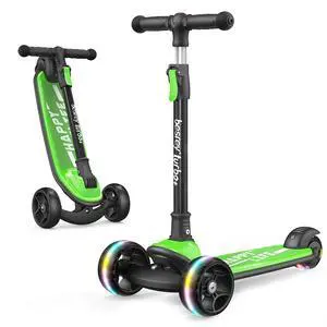 Kick Scooter, 3-Wheel Folding Scooter with Adjustable Height, LED Light Wheels, Extra Wide Deck for Outdoor Activities