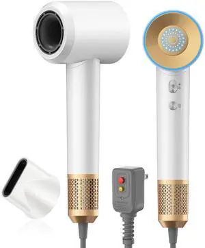 Hair Dryer, High-Speed Blow Dryer with 150,000 RPM for Fast Drying, 500 Million Negative Ionic Hair Dryer, Low Noise, with Magnetic Concentrator Nozzle (White)
