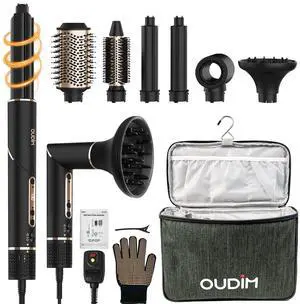 6-in-1 Multi-Functional Hot Air Comb, Interchangeable Brush Head, Negative Ion Hair Dryer Brush and Styler, Brushless Motor with 110000 RPM High-Speed, Rapid Drying, Storage Bag.