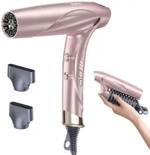 High Speed Ionic Hair Dryer with 1500W Brushless Motor High RPM Fast Drying Professional Salon Blow Dryer with 200million ions for Women, Frizz Free/No Heat Damage/Foldable