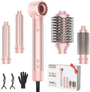 5 in 1 Hot Air Styler, Hair Dryer Brush with Auto Wrap Curling, 110,000 RPM High-Speed Blow Dryer and Air Curler, Frizz-Free Styling for All Hair Types-Straight, Wavy & Curly, No Heat Damage, 1200W