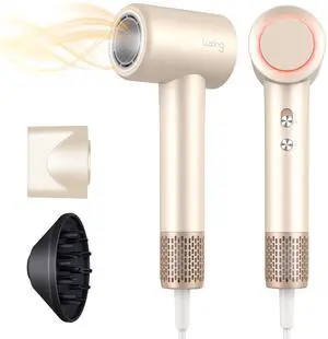 Hair Dryer, TurboLux 200 Million Negative Ionic 1500W High-Speed Blow Dryer for Fast Drying with Diffusers, Lightweight, Low-Noise Hair Dryer for Women with 110000 RPM Brushless Motor (Cream)