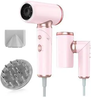 Dual Voltage Hair Dryer with Diffuser,High Speed Ionic Blow Dryer with Foldable for Fast Drying,Portable Travel Dryers with Magnetic Nozzles,1300W,Rose Pink