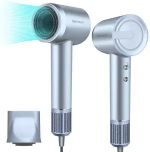 Ionic Hair Dryer with 200 Million Negative Ions, High-Speed Blow Dryer for Women and Men Fast Drying Low Noise Travel Hairdryer (Silver Blue, with Concentrator Nozzle)
