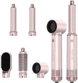 5 in 1 Hair Styler & Hair Dryer Brush, Low-Speed Negative Ionic Air Styler Drying, Multi Hair Styler, Professional Blow Dryer Brush for Curling Volumizing Straightening Styling(Pink)