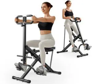 Squat Machine with Phone Holder, Foldable Exercise Equipment for Home, Squat Rowing Machine with 3 High-Strength Resistance Band, Squat Assist Trainer for Arm, Glute & Leg Workout (Black)