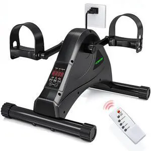 Motorized Mini Exercise Bike Electric Pedal Exerciser for Seniors Rehab Training, Under Desk Bike Pedal Exerciser for Arm/Leg Fitness & Physical Therapy, 6 Levels Speed Adjustment (Black)