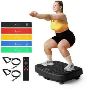 Vibration Plate Exercise Machine for Lymphatic Drainage,Power Vibrate Stand Shake Board 450 Lbs Capacity Whole Body Workout Waver with Resistance Bands Weight Loss Gifts for Women Men-Black