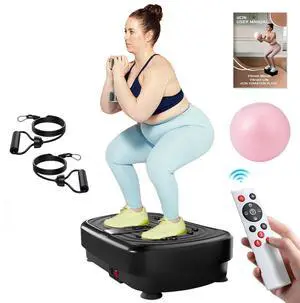 Vibration Plate Exercise Machine, Vibration Plate for Lymphatic Drainage, 330 Lbs Capacity Vibrating Plate for Weight Loss Home Fitness with Resistance Bands/Pilates Ball (Black)