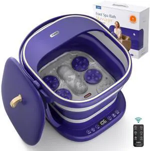 Electric Foot Bath Massager with Remote, 16 Motorized Massage Balls for Stress Relief, Collapsible Foot Spa Bath Massager with Heat, Pedicure Spa Tub with Temp Control, Purple