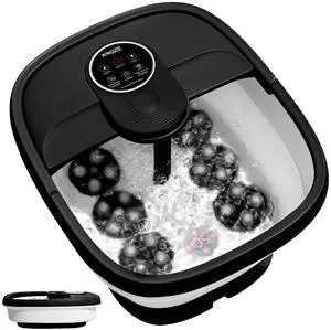 Collapsible Foot Spa Electric Foot Bath with Heat, Bubble, Remote, 24 Motorized Shiatsu Massage Balls. Pedicure Soaking tub for Feet Stress Relax (Black)