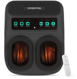 Shiatsu Foot Massager with Heat, Electric Foot Massager Machine for Plantar Fasciitis Neuropathy with Remote Control, Adjustable Vibration and Compression (Black)