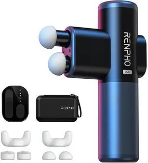 Duo Mini Massage Gun with Double Heads, Deep Tissue Percussion Massager for Travel Use, Silicone Casings 3 Modes with Seamless Speed Handheld Massage Gun