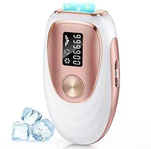 IPL Laser Hair Removal Device for Women & Men - Home 45°F Ice-Cooling Contact for Painless & Long-Lasting Results, 86% Hair Reduction in 3 Weeks for Full Body & Bikini Line, Rose Gold