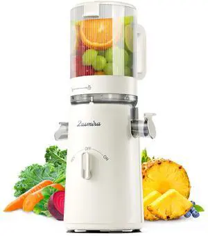Cold Press Juicer,  Juicer Machines with Large Feeding Chute, Powerful Slow Juicer with Pulp Seperation, 99.6% Juice Purity, Easy to Clean, White