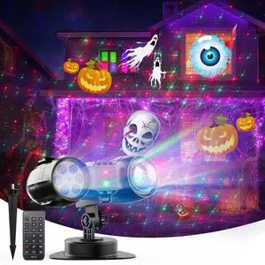 3 in 1 Halloween Christmas Projector Lights Outdoor 21 HD Effects (3D Ocean Wave + Patterns+Red Green) Waterproof with Timer Halloween Landscape Lights for Indoor Holiday