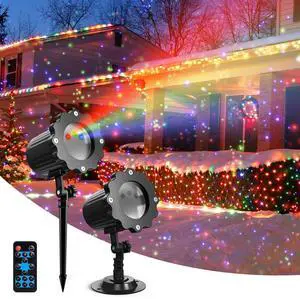 Christmas Light Projector, 3 Color Firefly Laser Lights with Remote Control, Outdoor Projector Lights for Christmas House Decorations, 2-Pack