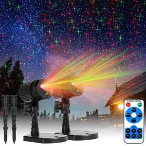 2 Pack Christmas Lights Laser Projector Outdoor Red and Green Starry Projection Light 3 Working Modes Waterproof Plug in Mountable for Holiday Xmas House Indoor Party New Year Decoration Show